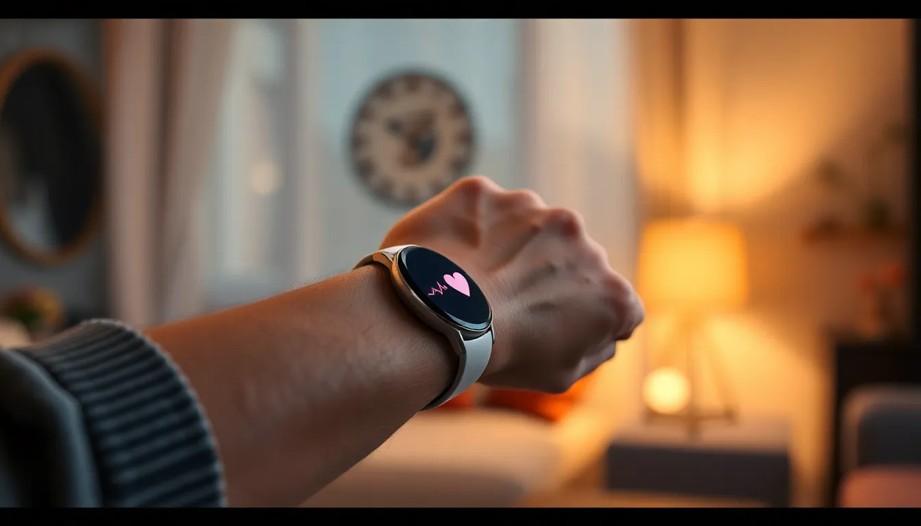 스마트 워치로 심박수 측정하는 모습